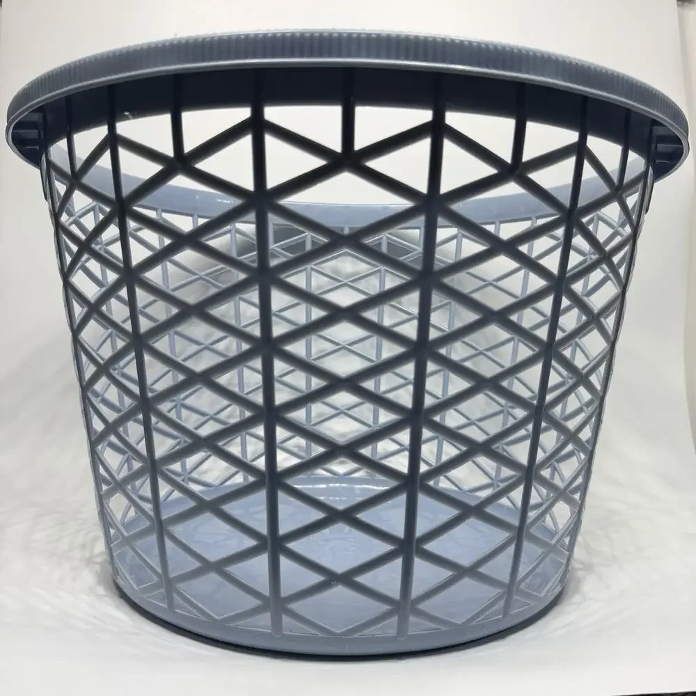 Vintage Blue Plastic Round Laundry Basket 18in USA Action Ind Inc Diamond